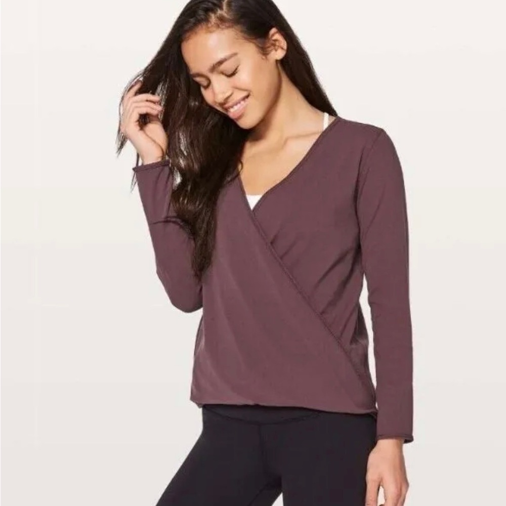 LULULEMON Wrap Shirt Maroon Full Freedom Long Sleeve Yoga Casual, Size 12